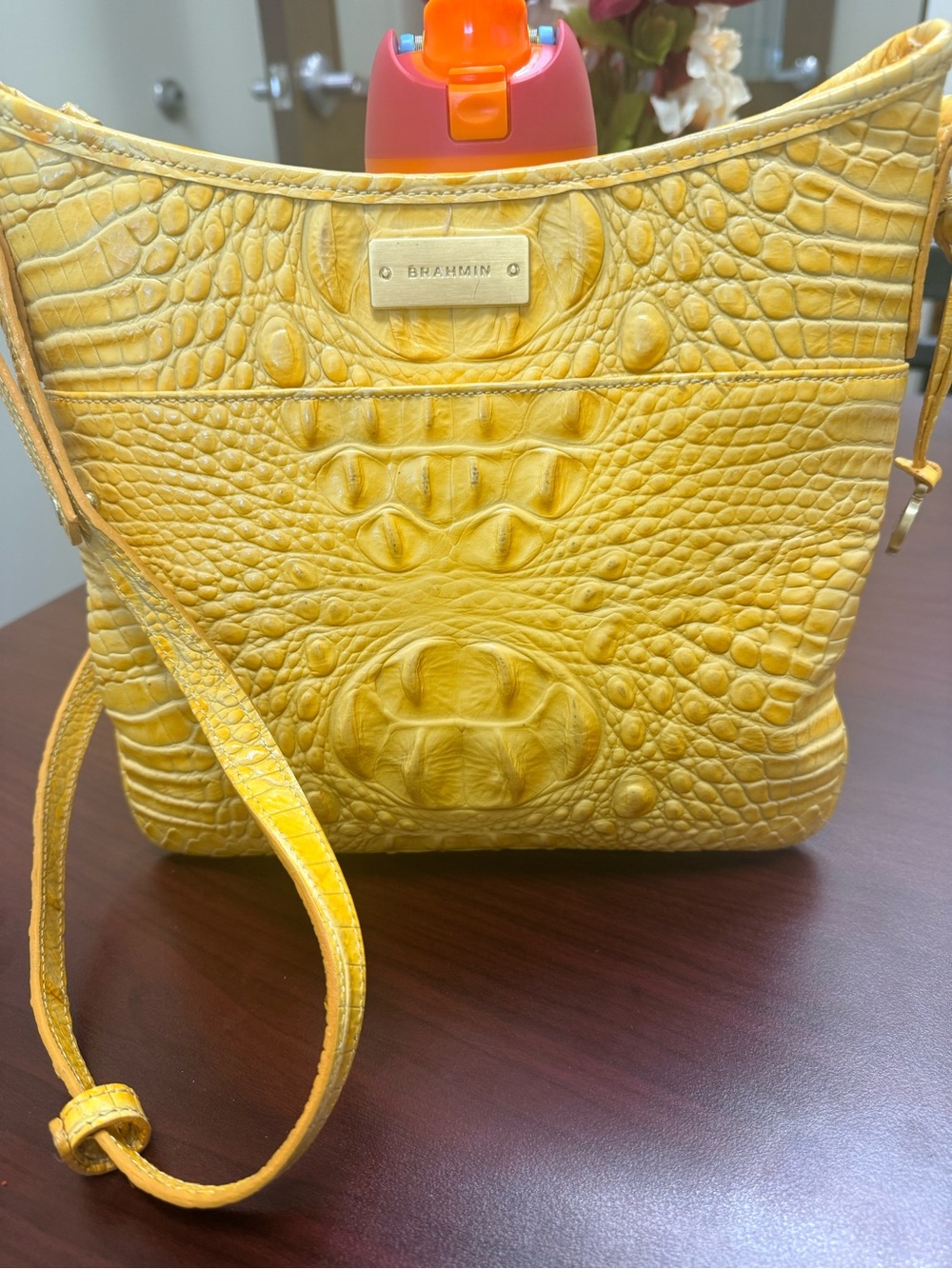 Brahmin Yellow Croc-Embossed Shoulder Bag